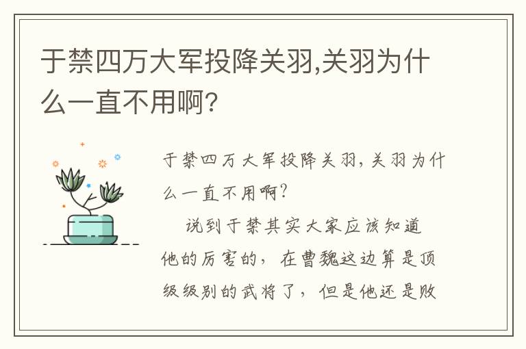 于禁四万大军投降关羽,关羽为什么一直不用啊?