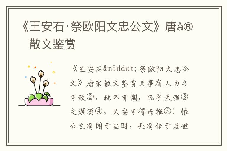 《王安石·祭欧阳文忠公文》唐宋散文鉴赏