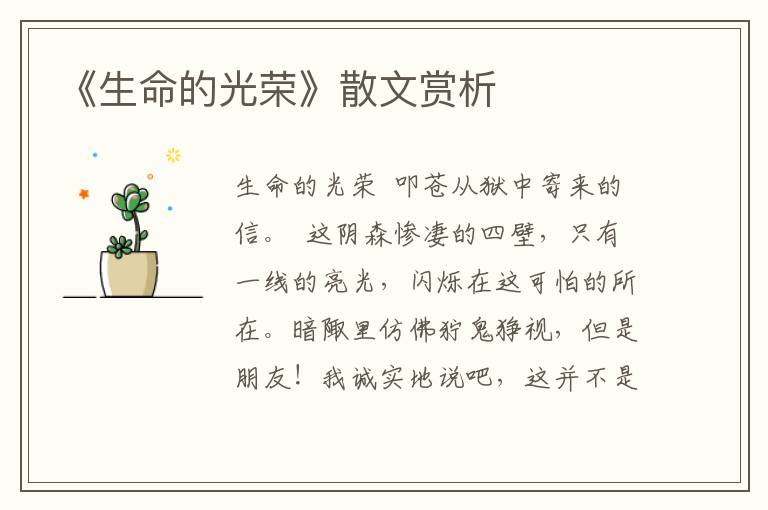 《生命的光荣》散文赏析