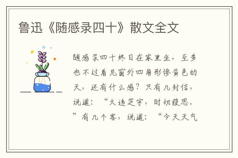 鲁迅《随感录四十》散文全文