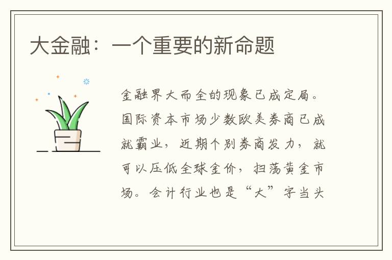 大金融：一个重要的新命题