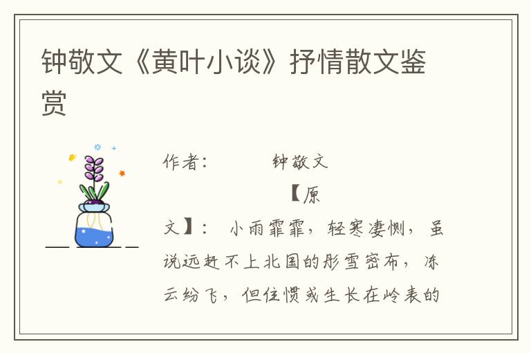 钟敬文《黄叶小谈》抒情散文鉴赏