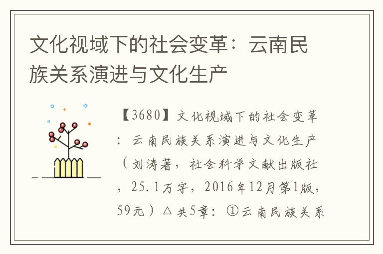 文化视域下的社会变革：云南民族关系演进与文化生产