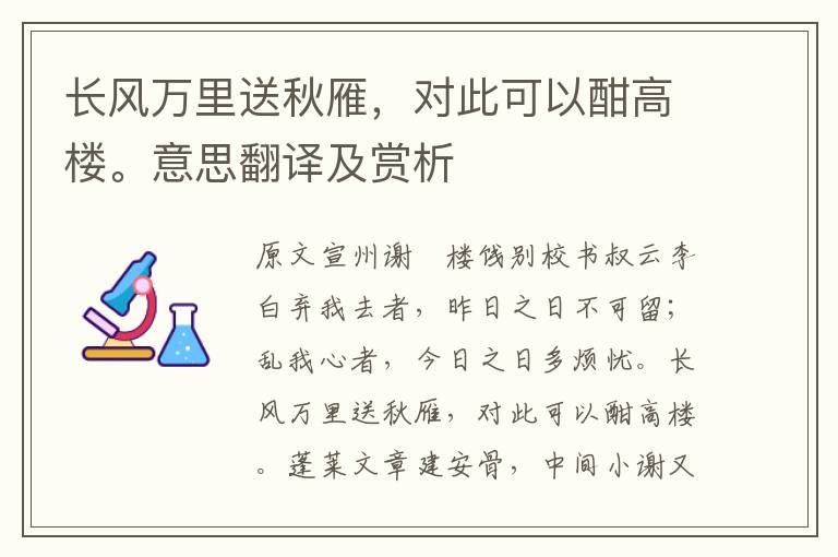 长风万里送秋雁，对此可以酣高楼。意思翻译及赏析