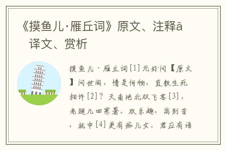 《摸鱼儿·雁丘词》原文、注释、译文、赏析