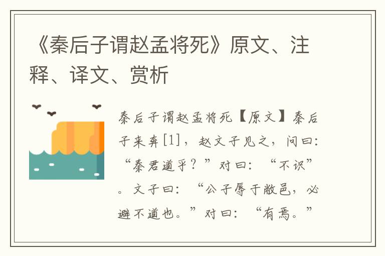 《秦后子谓赵孟将死》原文、注释、译文、赏析