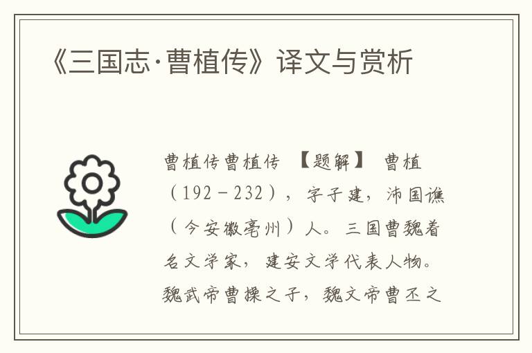 《三国志·曹植传》译文与赏析