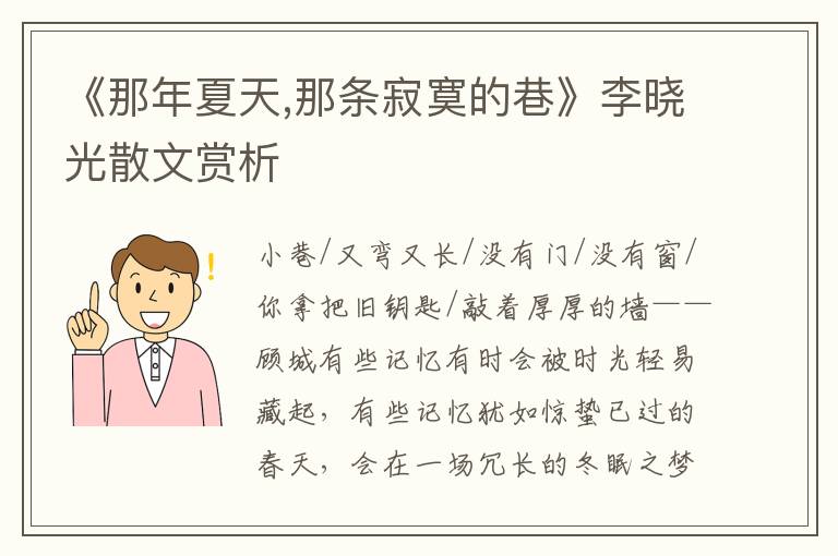 《那年夏天,那条寂寞的巷》李晓光散文赏析