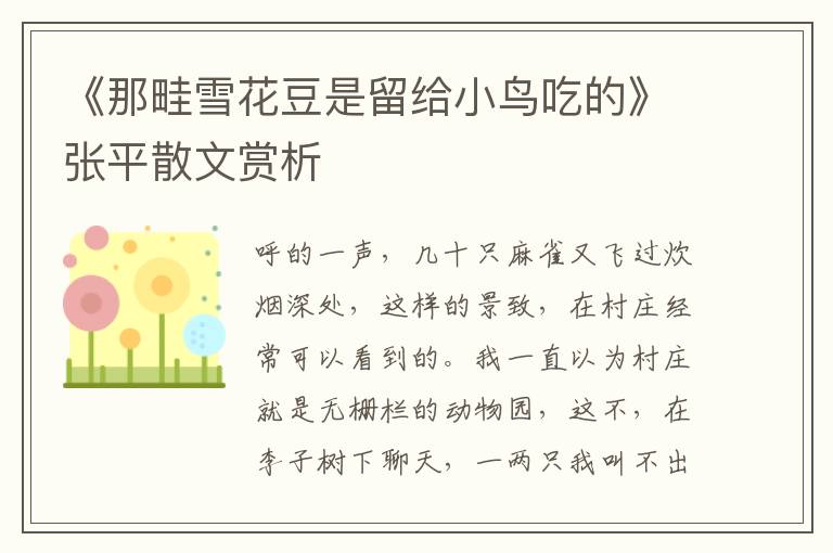 《那畦雪花豆是留给小鸟吃的》张平散文赏析