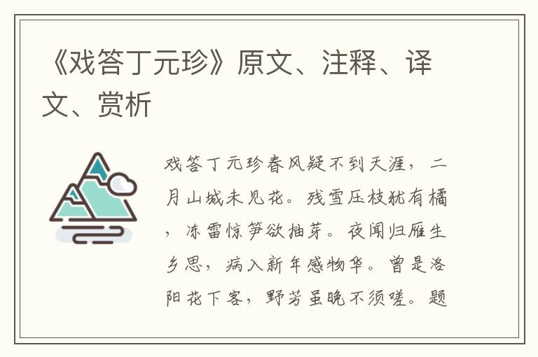 《戏答丁元珍》原文、注释、译文、赏析