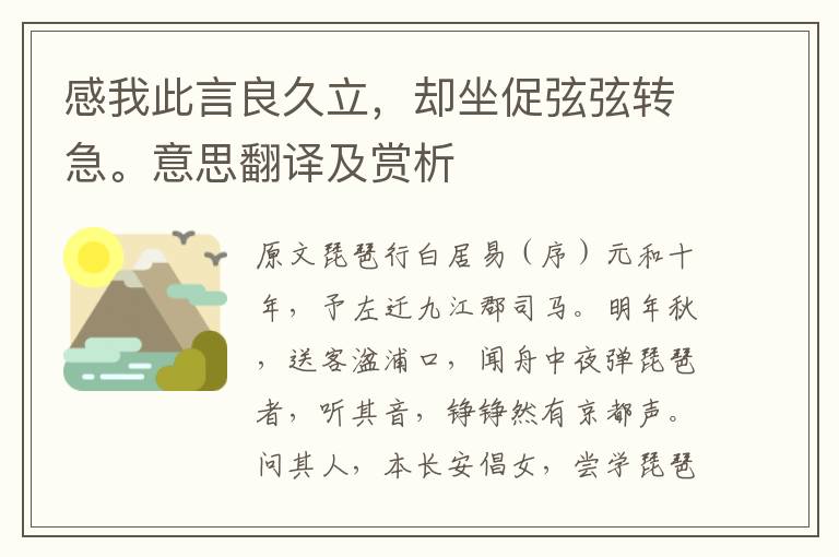 感我此言良久立，却坐促弦弦转急。意思翻译及赏析