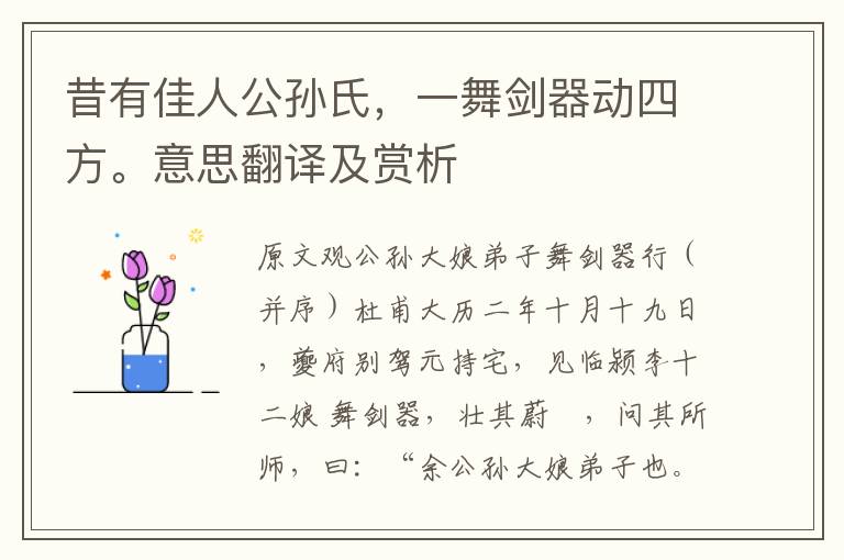 昔有佳人公孙氏，一舞剑器动四方。意思翻译及赏析