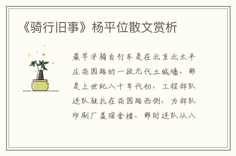 《骑行旧事》杨平位散文赏析